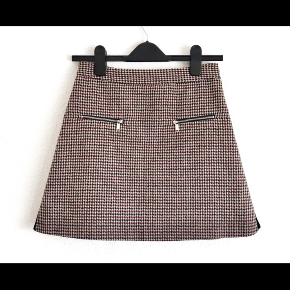 Zara houndstooth plaid a-line skirt